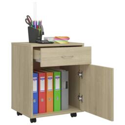 Berkfield Home Rolling Cabinet Sonoma Oak 45x38x54 cm Engineered Wood in Light Brown - Size: 45 x 38 x 54 cm - thumbnail 7