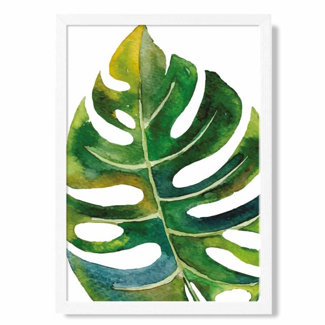 ARTZE Tropical Monstera Abstract Watercolour Botanical Framed Print SIZE: A3 with White Frame in Green - Size: A4 - image 1