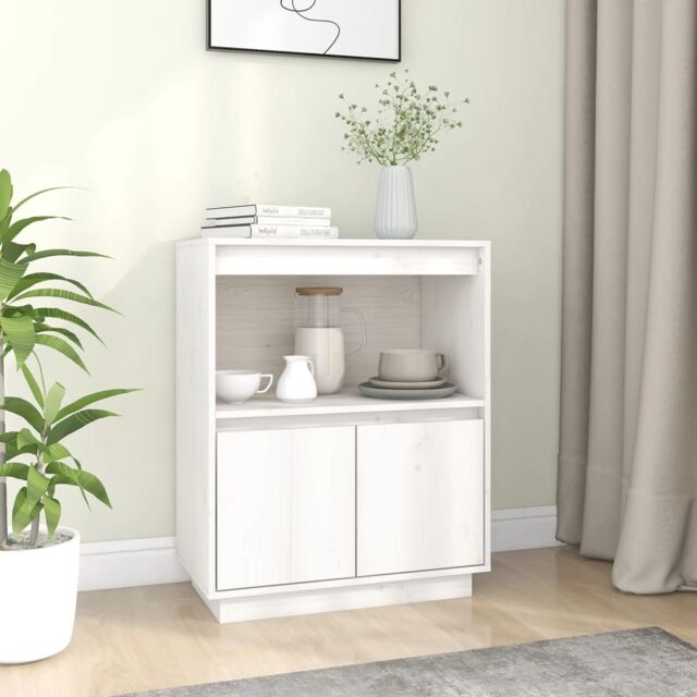Berkfield Home Sideboard White 60x34x75 cm Solid Wood Pine - Size: 60 x 34 x 75 cm - image 1