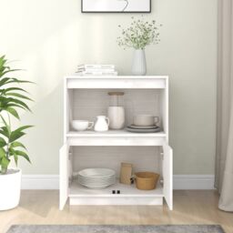 Berkfield Home Sideboard White 60x34x75 cm Solid Wood Pine - Size: 60 x 34 x 75 cm - thumbnail 3