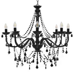 Berkfield Home Chandelier with Beads Black 8 x E14 Bulbs - thumbnail 2