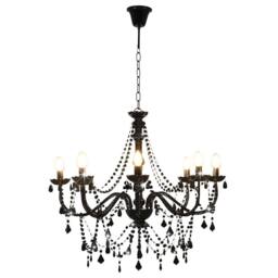 Berkfield Home Chandelier with Beads Black 8 x E14 Bulbs - thumbnail 3