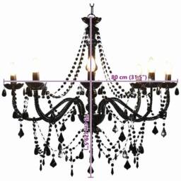 Berkfield Home Chandelier with Beads Black 8 x E14 Bulbs - thumbnail 7