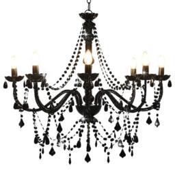 Berkfield Home Chandelier with Beads Black 8 x E14 Bulbs - thumbnail 1