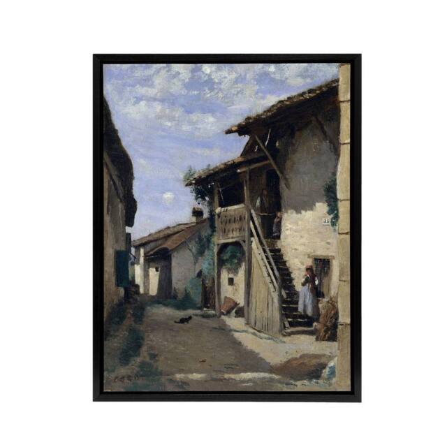 "Artery8 Camille Corot Dardagny Rural Village Street Framed Canvas Art Print - Size: W12"" x H16""" - image 1