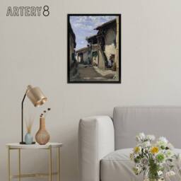 "Artery8 Camille Corot Dardagny Rural Village Street Framed Canvas Art Print - Size: W12"" x H16""" - thumbnail 3