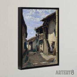 "Artery8 Camille Corot Dardagny Rural Village Street Framed Canvas Art Print - Size: W12"" x H16""" - thumbnail 2