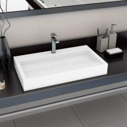 Berkfield Home Wash Basin 80x46x11 cm Mineral Cast/Marble Cast White - Size: 80 x 46 x 11 cm - thumbnail 2