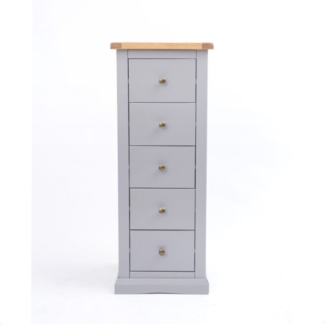 Cabinet Bits Rocca 5 Drawer Narrow Chest of Drawers Brass Knob in Grey - image 1