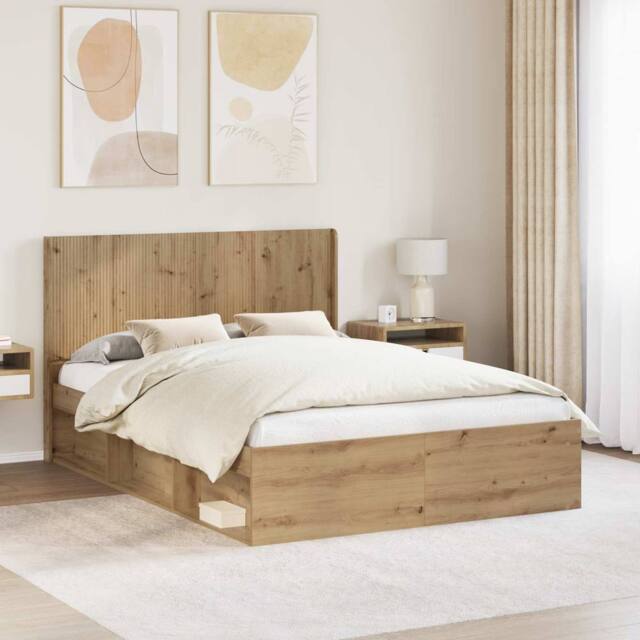 Berkfield Home Bed Frame with Storage & Headboard Artisan Oak 150 x 200 cm in Brown - image 1