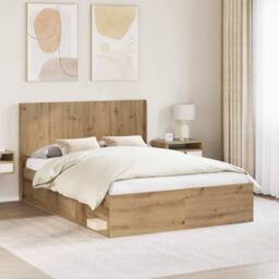Berkfield Home Bed Frame with Storage & Headboard Artisan Oak 150 x 200 cm in Brown