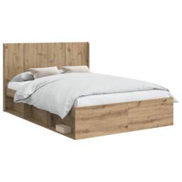 Berkfield Home Bed Frame with Storage & Headboard Artisan Oak 150 x 200 cm in Brown - thumbnail 2