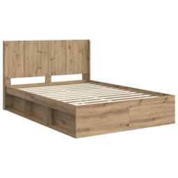 Berkfield Home Bed Frame with Storage & Headboard Artisan Oak 150 x 200 cm in Brown - thumbnail 4