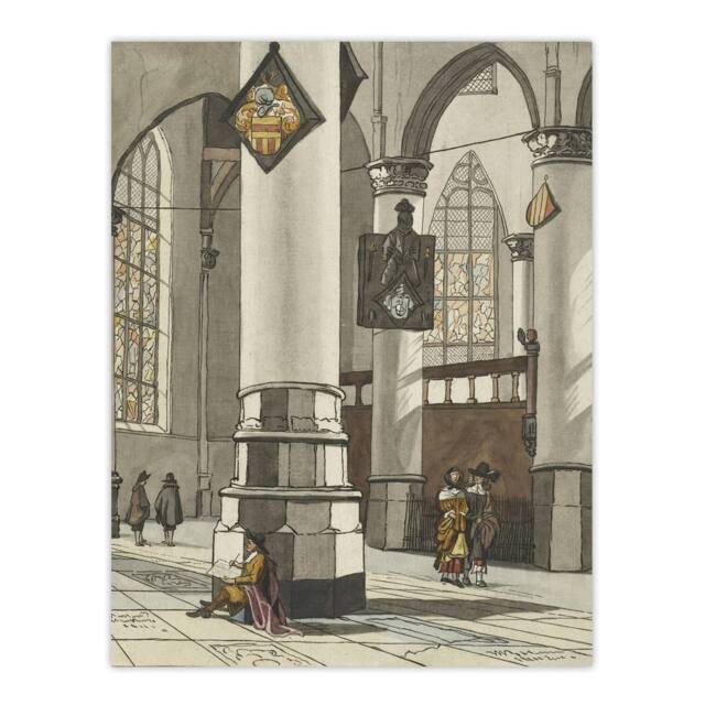 "Artery8 Cornelis Ploos van Amstel Gothic Church Interior Wall Art Print in Grey - Size: W12"" x H16""" - image 1