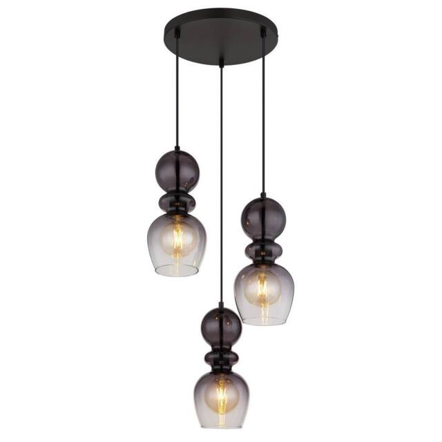 Netlighting Clarity Cluster Pendant Matt Black Smoke Glass Shade 3x E27 - image 1