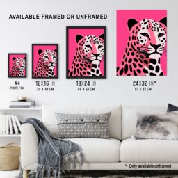 "Artery8 Stylized Pink Black Leopard Bold Vibrant Risograph Screenprint Artwork Painting Art Print Framed Poster Wall Decor - Size: W12"" x H16""" - thumbnail 3