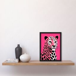 "Artery8 Stylized Pink Black Leopard Bold Vibrant Risograph Screenprint Artwork Painting Art Print Framed Poster Wall Decor - Size: W12"" x H16""" - thumbnail 4
