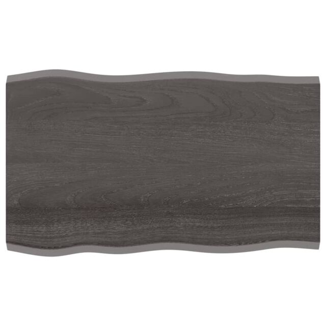 Berkfield Home Table Top Dark Grey 100x60x2 cm Treated Solid Wood Oak Live Edge in Brown - Size: 100 x 60 x 2 cm - image 1