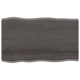 Berkfield Home Table Top Dark Grey 100x60x2 cm Treated Solid Wood Oak Live Edge in Brown - Size: 100 x 60 x 2 cm
