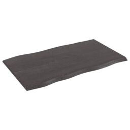 Berkfield Home Table Top Dark Grey 100x60x2 cm Treated Solid Wood Oak Live Edge in Brown - Size: 100 x 60 x 2 cm - thumbnail 2