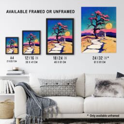 "Artery8 Cottage Cherry Blossom Tree Sunrise Landscape Wall Art Print in Blue - Size: W12"" x H16""" - thumbnail 3