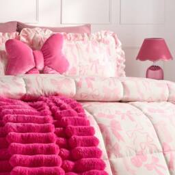 OHS Bows Frill Edge Coverless 7.5 Tog Duvet Set with Pillowcase in Pink - Size: Single - thumbnail 2