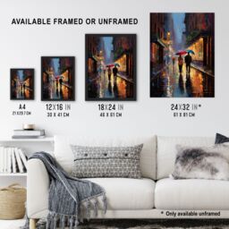 Artery8 Wall Art Print Rainy Romance Colourful Oil Painting Couple Talking A Romantic Walk With Umbrellas On A Rainy Night Bedroom Art Framed - thumbnail 3