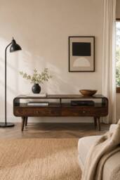 IH Design Rowledge Dark Mango Wood Large TV Stand 2 Drawers in Dark Brown