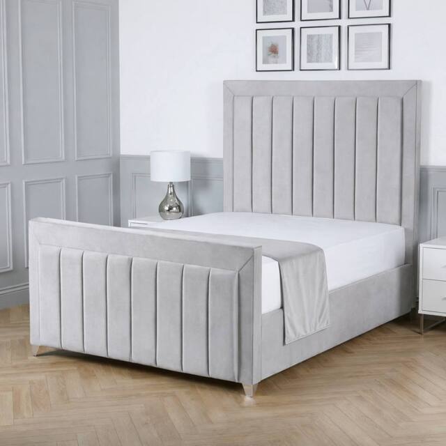 Living Comfort Bedz Elara Plush Velvet Upholstered Bed Slatted Base with 48Inch Headboard in Silver - Size: Single - image 1