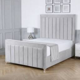Living Comfort Bedz Elara Plush Velvet Upholstered Bed Slatted Base with 48Inch Headboard in Silver - Size: Single - thumbnail 1