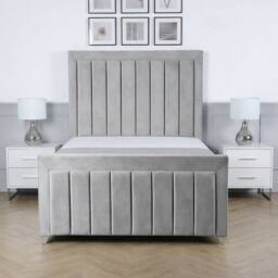 Living Comfort Bedz Elara Plush Velvet Upholstered Bed Slatted Base with 48Inch Headboard in Silver - Size: Single - thumbnail 2
