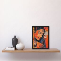 "Artery8 Young Indian Woman Portrait Modern Artwork Beauty Framed Art Print in Orange - Size: W12"" x H16""" - thumbnail 4