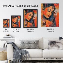 "Artery8 Young Indian Woman Portrait Modern Artwork Beauty Framed Art Print in Orange - Size: W12"" x H16""" - thumbnail 3