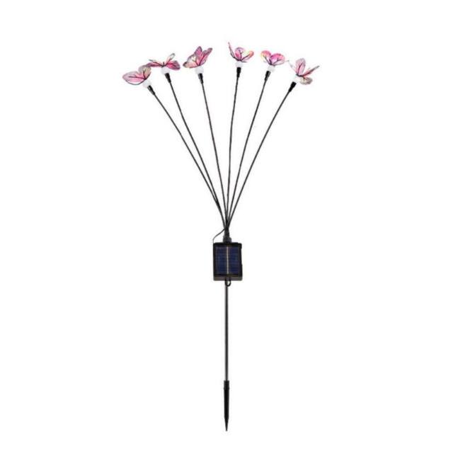 Obasyhig 6 LEDs Solar Butterfly & Firefly Garden Ground Lights in Pink - image 1