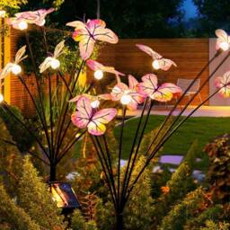 Obasyhig 6 LEDs Solar Butterfly & Firefly Garden Ground Lights in Pink - thumbnail 4