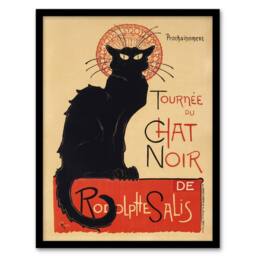 Artery8 Black Cat Chat Noir Cabaret Vintage Ad Steinlen Framed Wall Art Print in Orange - Size: A4 - thumbnail 1