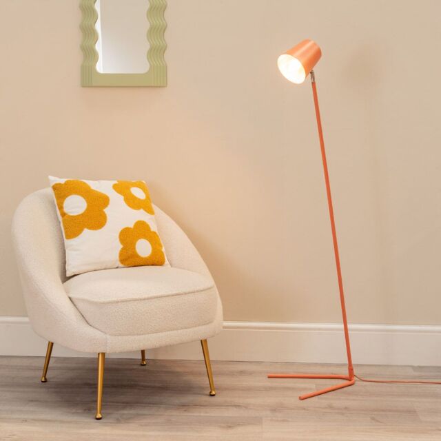 ValueLights Lark Metal Task Slimline Floor Lamp & LED Bulb in Pink - image 1