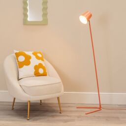 ValueLights Lark Metal Task Slimline Floor Lamp & LED Bulb in Pink - thumbnail 1