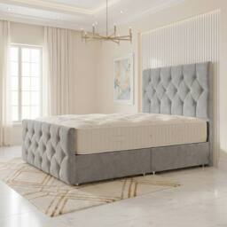 "Somnior Ziggy Velvet Divan Bed Mattress No Draw 54"" Headboard 22"" Footboard in Silver - Size: Small Single" - thumbnail 1