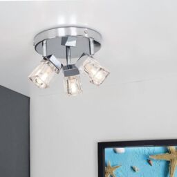ValueLights Ritz Ice Cube Polished Chrome IP44 Bathroom 3 Way Spotlight Flush Ceiling Light in Silver - thumbnail 5