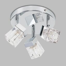 ValueLights Ritz Ice Cube Polished Chrome IP44 Bathroom 3 Way Spotlight Flush Ceiling Light in Silver - thumbnail 2
