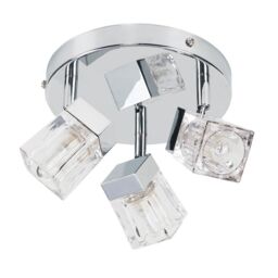 ValueLights Ritz Ice Cube Polished Chrome IP44 Bathroom 3 Way Spotlight Flush Ceiling Light in Silver - thumbnail 1