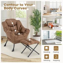 Costway Modern Leisure Reading Chair Lounge Chair Lazy Chair w/ Ottoman in Brown - thumbnail 5