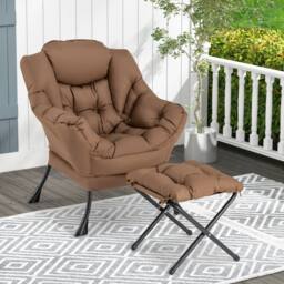 Costway Modern Leisure Reading Chair Lounge Chair Lazy Chair w/ Ottoman in Brown - thumbnail 9