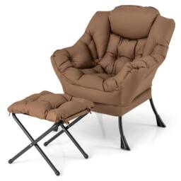 Costway Modern Leisure Reading Chair Lounge Chair Lazy Chair w/ Ottoman in Brown - thumbnail 3