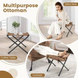Costway Modern Leisure Reading Chair Lounge Chair Lazy Chair w/ Ottoman in Brown - thumbnail 8