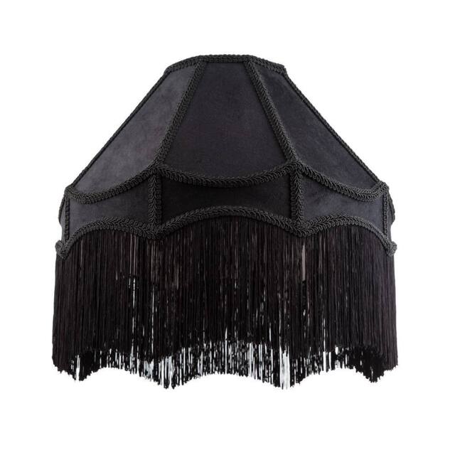 Happy Homewares Traditional Victorian Empire Soft Velvet Lamp Shade with Lengthy Tassels in Black - Size: 16 inches - image 1