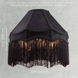 Happy Homewares Traditional Victorian Empire Soft Velvet Lamp Shade with Lengthy Tassels in Black - Size: 16 inches - thumbnail 6