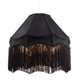 Happy Homewares Traditional Victorian Empire Soft Velvet Lamp Shade with Lengthy Tassels in Black - Size: 16 inches - thumbnail 2