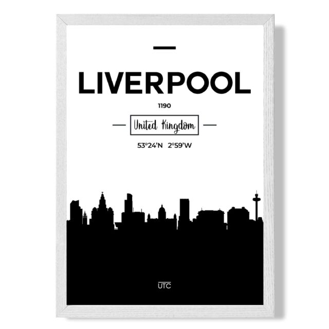 ARTZE Liverpool Black & White City Skyline Framed Print SIZE: A2 with White Frame - Size: A4 - image 1